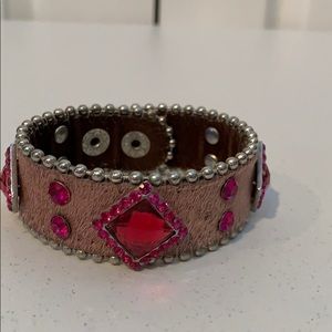 Pink leather and bling bracelet